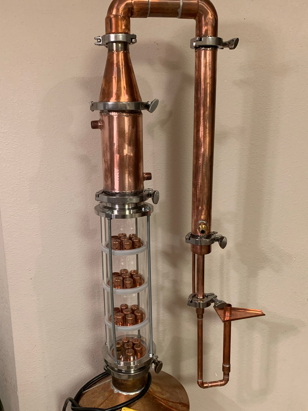 4” Glass/copper column with bubble cap plates - American Distilling Equipment 